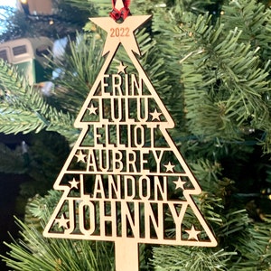 Family Names Tree Ornament, Custom Laser Cut Wood Ornament image 7