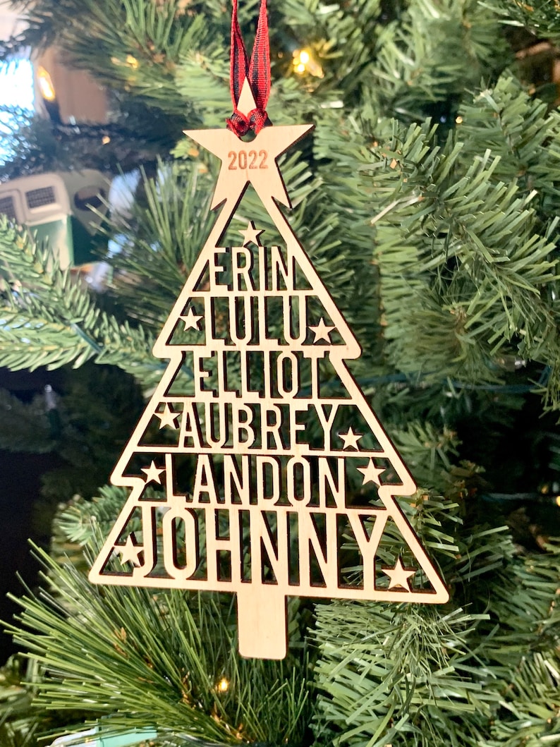 Family Names Tree Ornament, Custom Laser Cut Wood Ornament image 7