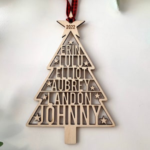 Family Names Tree Ornament, Custom Laser Cut Wood Ornament image 3