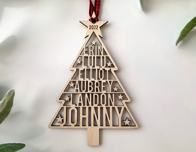 Family Names Tree Ornament, Custom Laser Cut Wood Ornament image 3