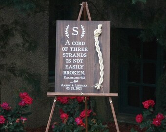 A Cord Of Three Strands Wedding Sign, Ceremony Sign, A Cord of 3 Strands, Ecclesiastes 4:9-12, Wedding Gift, (Kona Color Shown)