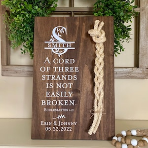 Christian Wedding Gift, A Cord of Three Strands is Not Easily Broken, Personalized Gift Couple, Anniversary Gift (Dark Walnut Color Shown)