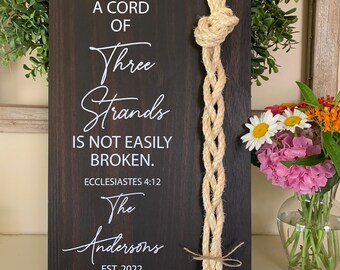 A Cord Of Three Strands Wedding Sign, Sisal Rope Cords, Unity Ceremony Sign, A Cord of 3 Strands, Ecclesiastes 4:12