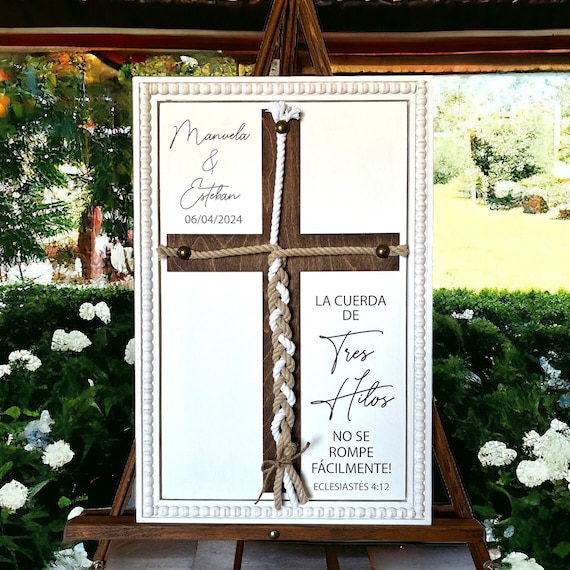 La cuerda de tres hilos no se rompe fácilmente, Eclesiastés 4:12, Unity Wedding Sign, Rope Cross Unity Sign