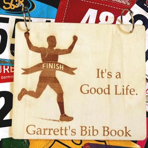 Race Bib Holder | Two-Ring Wooden Bib Book | Marathon Keepsake | Running Gift |Personalized