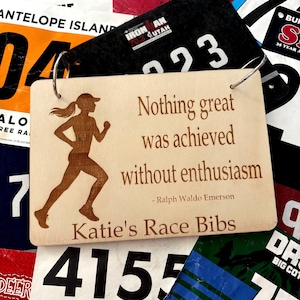 Race Bib Holder | Two-Ring Wooden Bib Book | Marathon Keepsake | Running Gift |Personalized