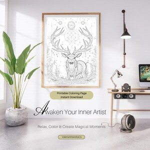 Sacred Deer Spirit – Printable Mystical Coloring Page