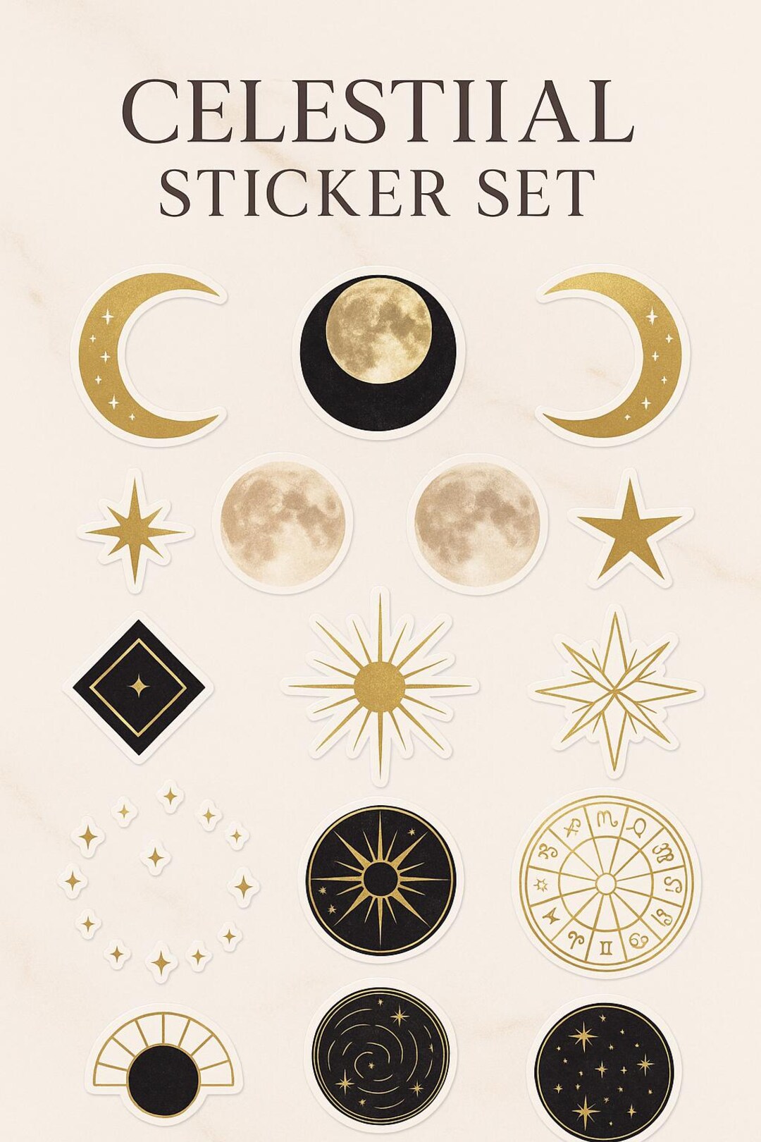 Celestial Moon Phases & Astrology Stickers – Gold Foil Inspired ...