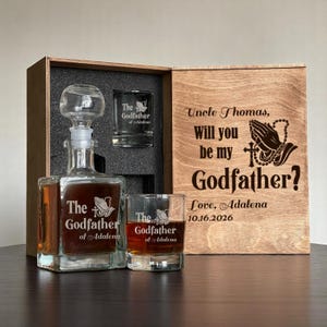 Scatola incisa del Padrino, vetro personalizzato, regali per la proposta di matrimonio, decanter inciso, scatola per la proposta di matrimonio personalizzata, regalo per il Padrino, proposta di matrimonio Padrino