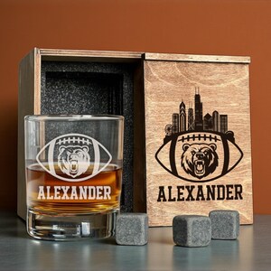 Football Gift For Christmas - Whiskey Decanter Set, Engraved Rocks Glasses In Personalized Wooden Box, Gift For Him, Boyfriend Decanter Set