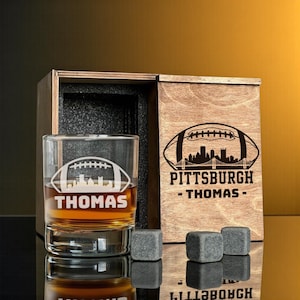 Football Gift For Men, Custom Name Whiskey Decanter Set With Whiskey Glasses, Wooden Box Engraving, Christmas Present For Husband