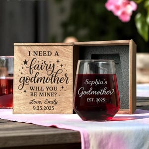 Godmother Gift, Custom Wine Glass, Baptism Godmother Gift, Godmother Proposal, Stemless Wine Glass, Gift for Her, Godmother Gift Box