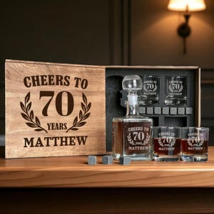 Cheers To 70 Years, Custom Etched Glass, Personalized Glasses, 1955 Whiskey Glass, Gift For 70 Year Old, 70th Gift Box, Seventy Birthday