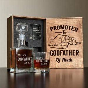 Regalo per il Padrino, Proposta di Matrimonio, Decanter inciso, Scatola del Padrino incisa, Set di decanter per whisky, Regali per la Proposta di Matrimonio, Bicchiere personalizzato