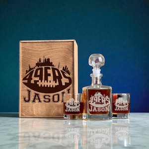 Football Lover Gift For Him, Custom Name Whiskey Decanter Set With Whiskey Glasses, Engraved Wooden Box, Christmas Gift For Football Fans