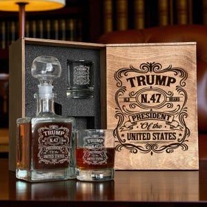 Trump Bulletproof, Whiskey Decanter Set, Trump Glasses, Trump Gifts, Gift For Republican, Trump Vance, Etched Whiskey Glass, Trump 2024