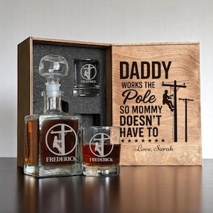Gifts for Lineman, Lineman Gift Set, Whiskey Set Gift, Lineman Dad Gift, Fathers Day Gift, Personalized Glass, Lineman Birthday