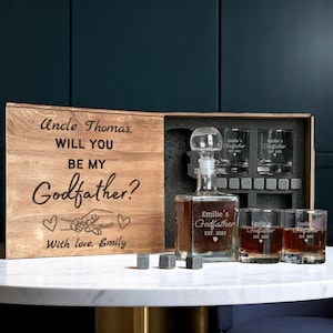 Proposta di matrimonio al Padrino, Chiedere al Padrino, Bicchiere da whisky inciso, Bicchiere personalizzato, Decanter inciso, Regalo per il Padrino, Regali per la proposta di matrimonio