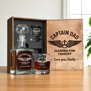 Aviator Gift, Pilot Dad Gift, Whiskey Decanter Set, Custom Pilot Gift, Father&#39;s Day Gift, Personalized Glass, Pilot Birthday