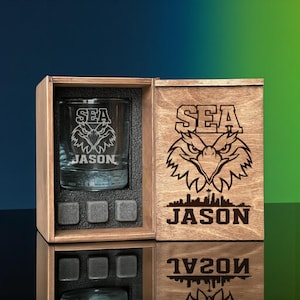 Football Lover Custom Engraved Whiskey Decanter Set With Custom Glasses, Wooden Box With Personalization, Christmas Gift Idea