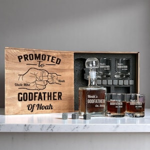 Be My Godfather, Bicchiere da whisky inciso, Scatola per proposta di matrimonio personalizzata, Regali per la proposta di matrimonio, Decanter per bourbon, Regalo per il Padrino, Bicchiere personalizzato