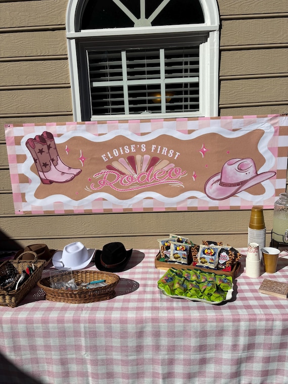 Pink Cowgirl Birthday Kraft Paper Banner | My First Rodeo, Western Party (Digital Download)