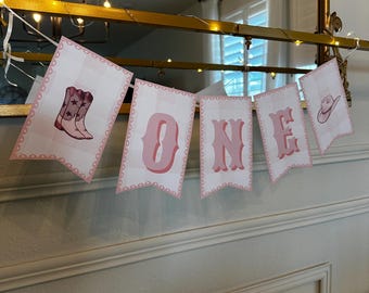 Pink Cowgirl Birthday Banner | My First Rodeo Party Decor (Digital Download)