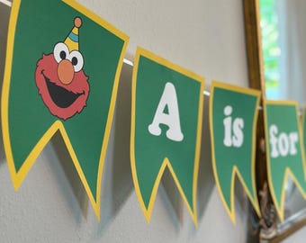 Bannière anniversaire Rue Sésame : Elmo, Big Bird, Cookie Monster (fichier PDF imprimable)