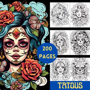 200 Tattoo Flash Coloring Pages for Adults | Grayscale Printable Tattoo Art | Traditional & Old School Tattoo Designs | Instant Download PDF