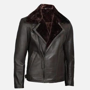 Handmade Shearling Aviator Bomber Jacket: Real Sheepskin Leather, Winter Outerwear