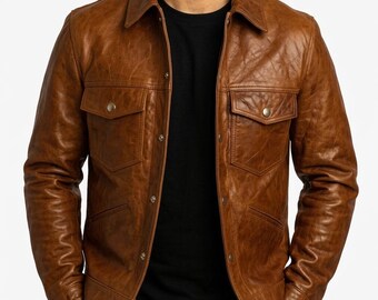 Men's Handmade Lambskin Leather Cafe Racer Jacket – Distressed Brown Biker Outerwear Coat