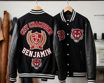 Custom Varsity Jacket Personalized Wool and Leather Bomber with Custom Logo, Unisex Sportswear, Custom Team or School Letterman