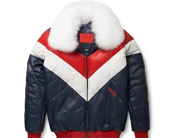 Lambskin Leather Bomber Jacket: Shearling Collar Aviator Coat