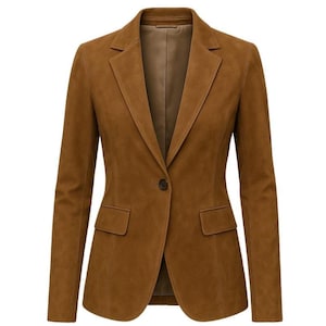 Brown Suede Blazer: Slim Fit One-Button Jacket - Women&#39;s & Men&#39;s