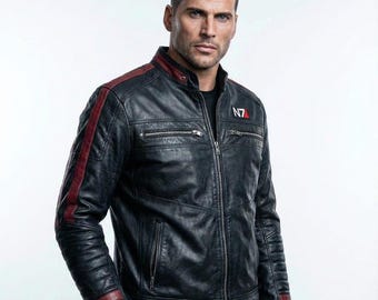 Sci Fi Cosplay Leather Jacket - Gamer Inspired Black Real Leather Motorbike Jacket