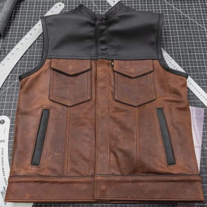 Black Leather Biker Vest for Men – Distressed Brown Motorcycle Waistcoat Rider Vest