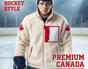 Canada Fleece Jacket - Cozy Maple Leaf Sherpa Winter Coat, Warm Unisex Fleece Jacket, White Sherpa Jacket for Outdoor Wear