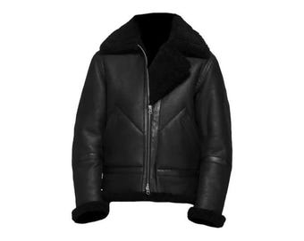 Handmade Shearling Aviator Bomber Jacket: Real Sheepskin Leather, Winter Outerwear