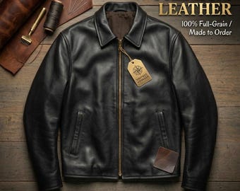 Vintage Black Leather Jacket for Men – Handmade Genuine Leather Biker Jacket, Classic Minimal Zip Jacket, Timeless Retro Outerwear
