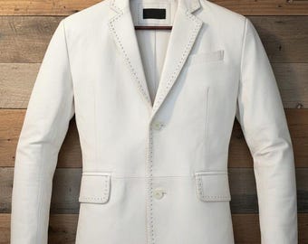 Blazer de lujo de piel de cordero: abrigo formal blanco para hombre