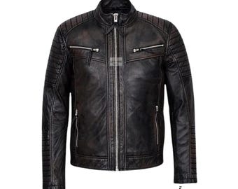 Black Biker Leather Jacket for Men | Motorcycle Style Lambskin Outerwear