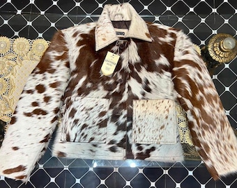 Handmade Genuine Cowhide Fur Leather Jacket - Natural Hair-On Cow Skin Fashion Jacket