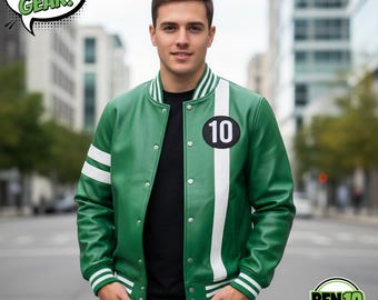 Ben 10 Varsity Jacket | Genuine Leather Anime Cosplay Costume | Fan Merch Gift | Cartoon Network Inspired