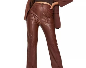 Vintage 80s Wide-Leg Lambskin Leather Pants: High Rise Pleated Trousers