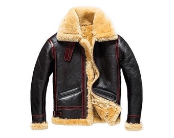 Men’s Handmade Sheepskin B3 Bomber Jacket: Aviator Shearling Leather