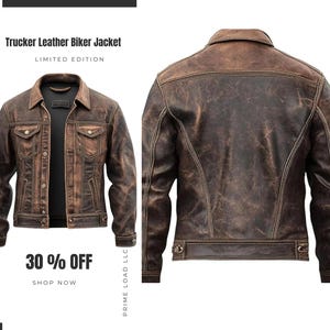 Men&#39;s Vintage Trucker Leather Biker Jacket