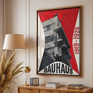 Póster original del edificio Bauhaus: impresión abstracta vintage, impresión artística enmarcada con diseño Bauhaus, arte mural modernista, escuela Bauhaus Dessau