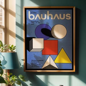 Póster original de la Bauhaus: diseño tipográfico abstracto vintage de la Bauhaus, impresión artística enmarcada, arte mural modernista, póster del 50.º aniversario de la Bauhaus.