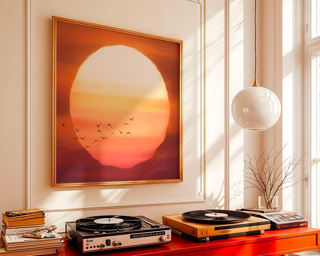 Minimalist Sunset Birds Print, Abstract Warm Sun Wall Art, Modern Boho ...