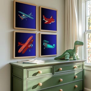 Airplane Nursery Wall Art, Night Sky Prints for Boys Room, Adventure Baby Room Decor, Gift for Aviation Lovers